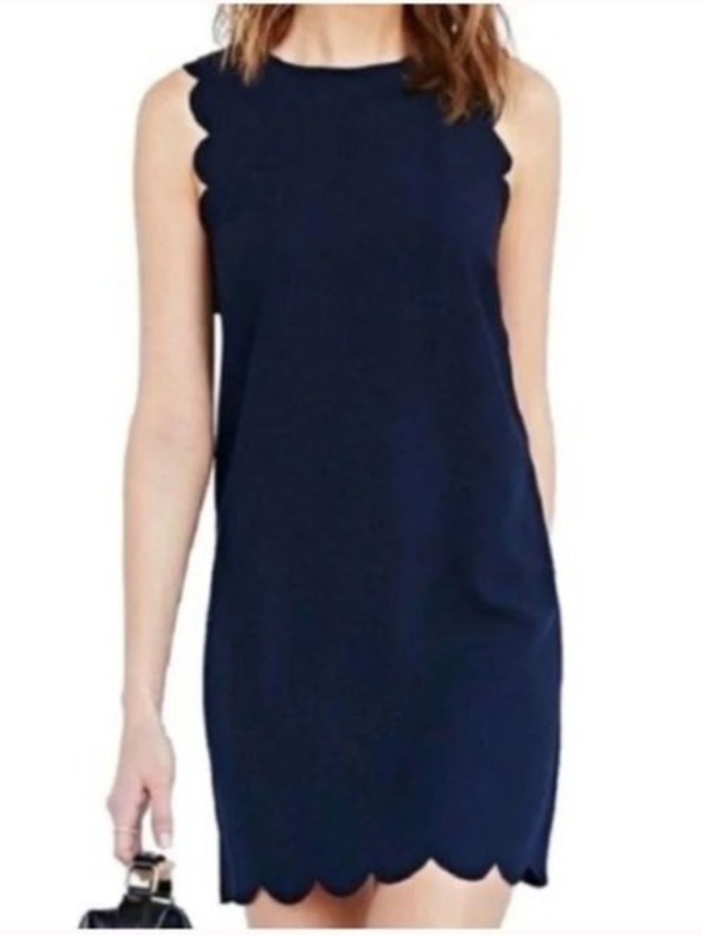 J. Crew Shift Dress Womens 8 Blue Scalloped Trim Sleeveless Interview Outfit